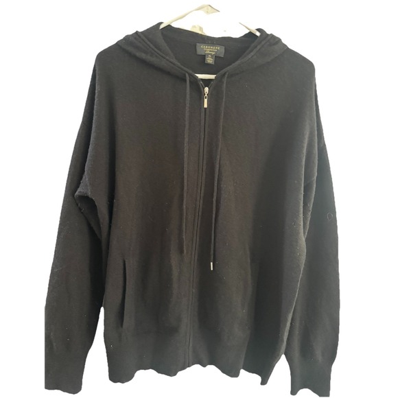 Charter Club Sweaters - Charter Club Black Zip-Up Cardigan Sweater 100% Cashmere Hoodie Sz XL EUC